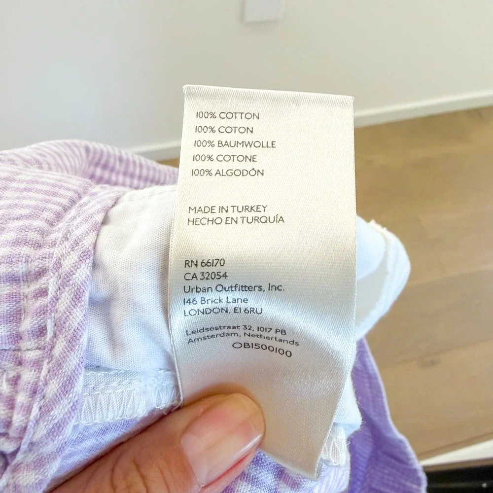 Free People 100% Cotton Gingham Cottagecore Coquette Lavender Plaid Pants XL